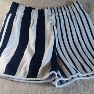 CROWN & IVY Stripe Navy Blue White Gym Track Shorts w/ Drawstring S SMALL